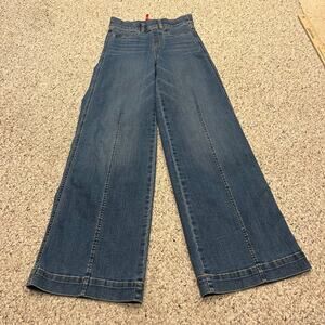 Spanx Seamed Front Wide Leg Jeans XS Elastic Waist Vintage Indigo Normcore